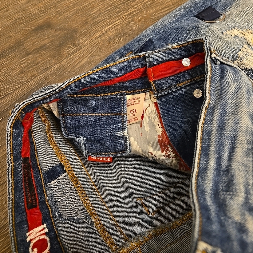 Smugglers Moon Distressed Blue Jeans Mens 28x31 Rare Sippin When Moon Shine - Picture 4 of 7